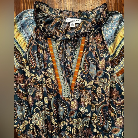 CURRENT AIR Floral Paisley Print Pleated Skirt Smocked Dress Tie at Neckline - Picture 7 of 11